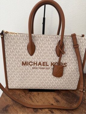 Michael Kors Cream and Tan Logo Tote